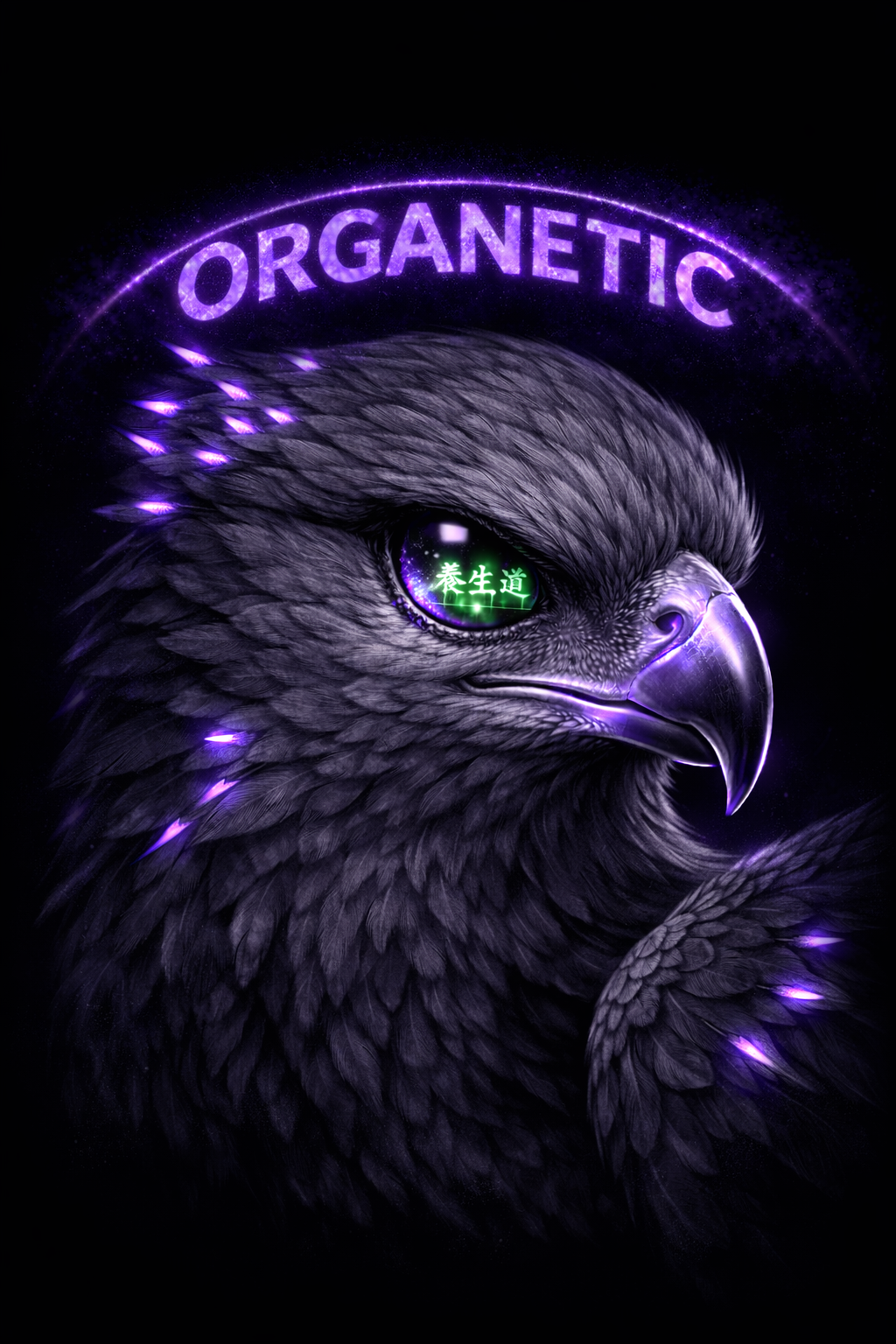 Organetic supporting product visual with a purple eagle profile